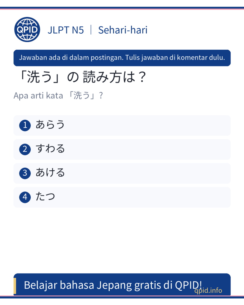 Cara Membaca dan Arti 洗う (N5) - Kosakata Bahasa Jepang Dasar