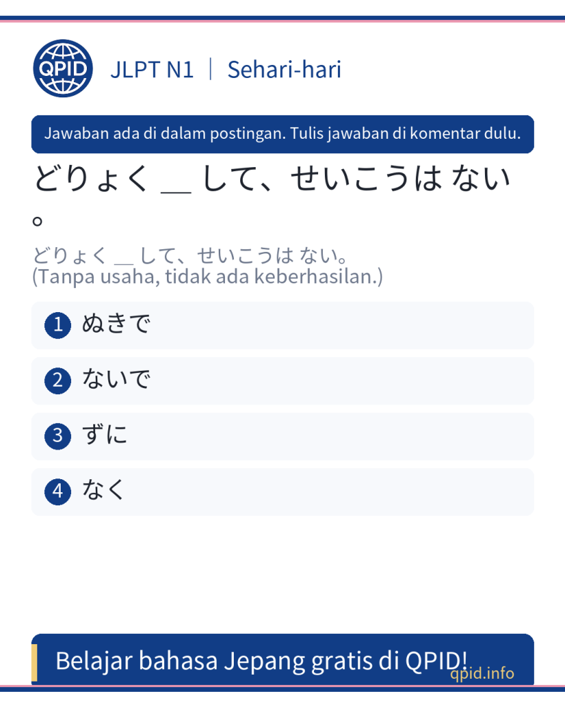 なく dalam どりょく なくして、せいこうはない (N1) - Arti dan Penggunaan