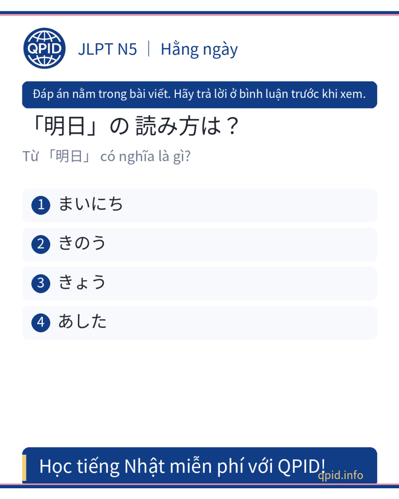 明日 Nghĩa là ngày mai - JLPT N5