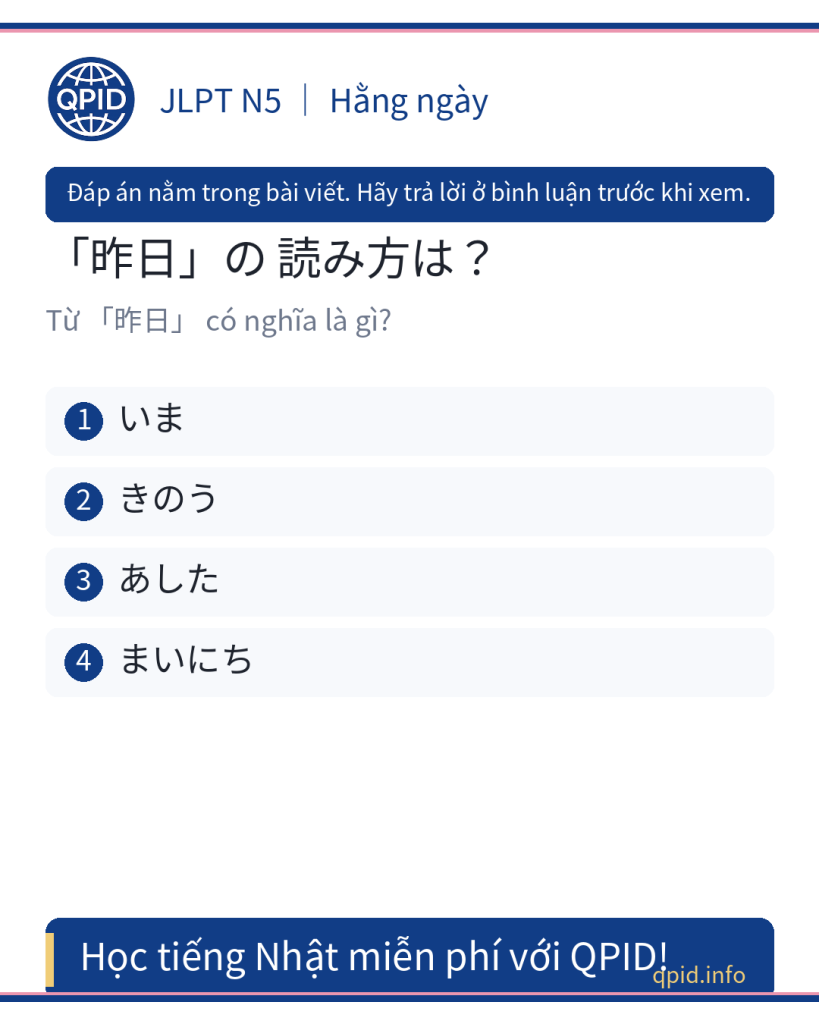 昨日 (きのう) nghĩa là hôm qua - JLPT N5 học từ vựng tiếng Nhật