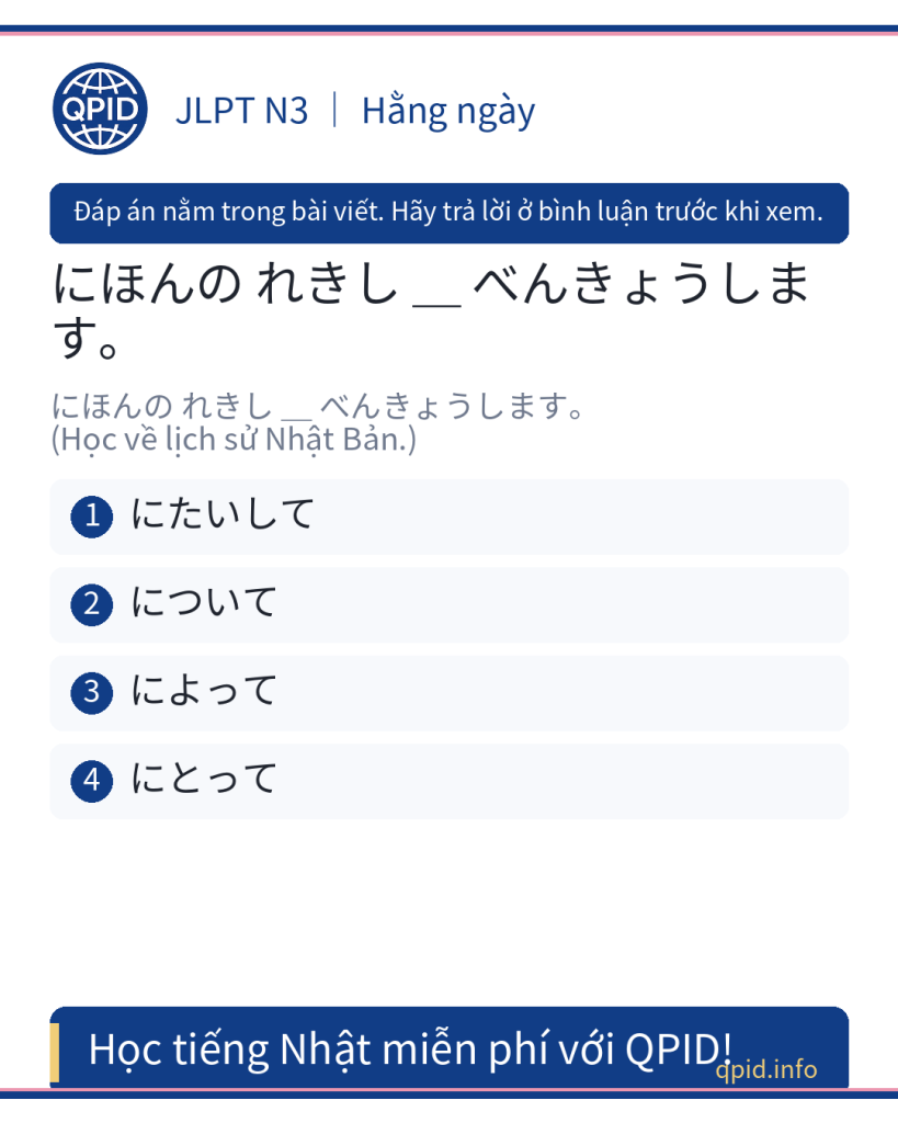 Hiểu rõ cách dùng について trong câu N3: にほんの れきし について べんきょうします
