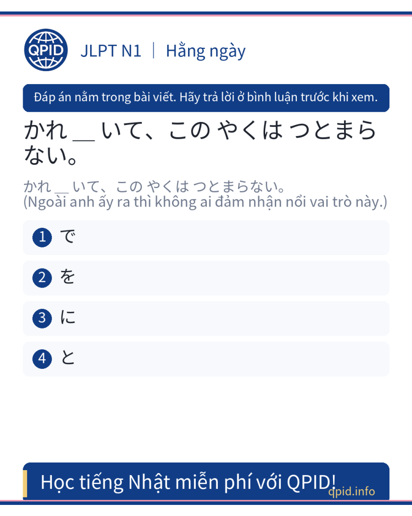 Đại từ chỉ tân ngữ を trong câu かれ を いて、このやくはつとまらない - JLPT N1